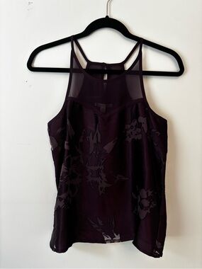 Women's Dark Purple Floral Mesh Cami Top
